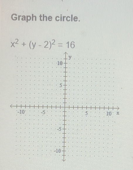 Graph the circle.
x^2+(y-2)^2=16