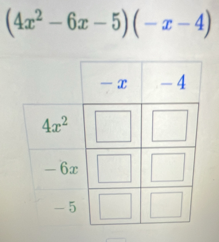 (4x^2-6x-5)(-x-4)