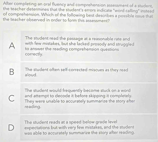 Solved: After completing an oral fluency and comprehension assessment ...