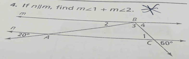 If n||m find m∠ 1+m∠ 2.