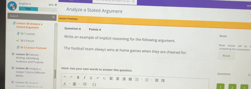 Solved: yo u want to do . A English II 46% 50% Analyze a Stated ...