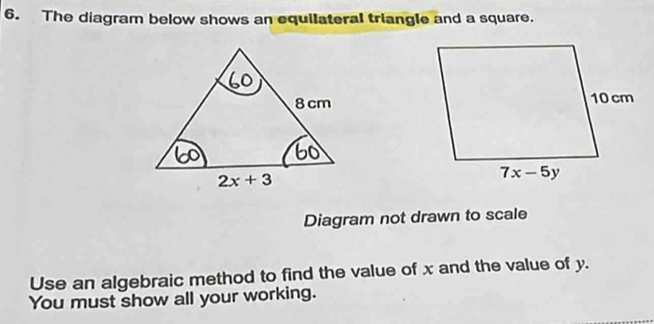 Solved: The diagram below shows an equilateral triangle and a square ...