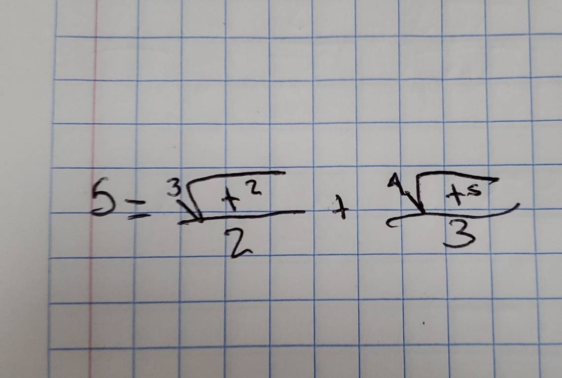 5= sqrt[3](t^2)/2 + sqrt[4](t^5)/3 