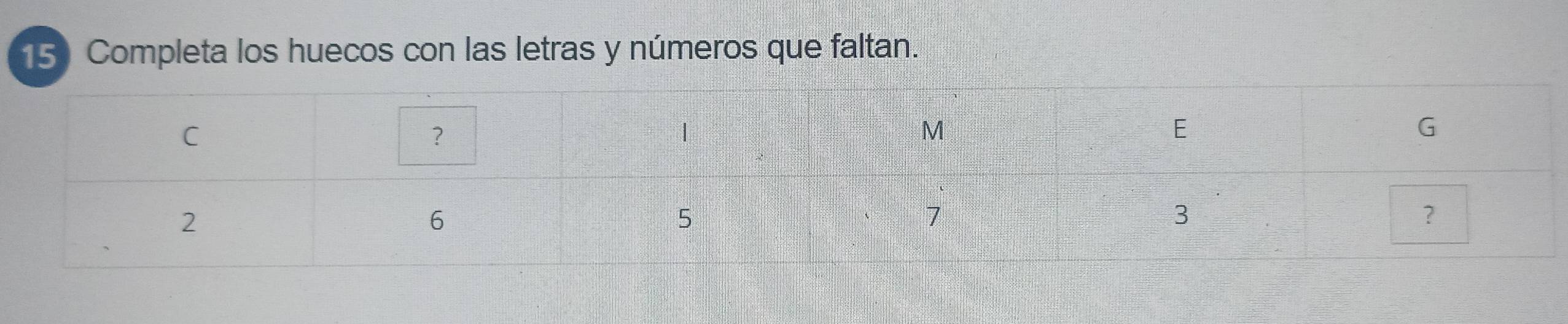 Completa los huecos con las letras y números que faltan.