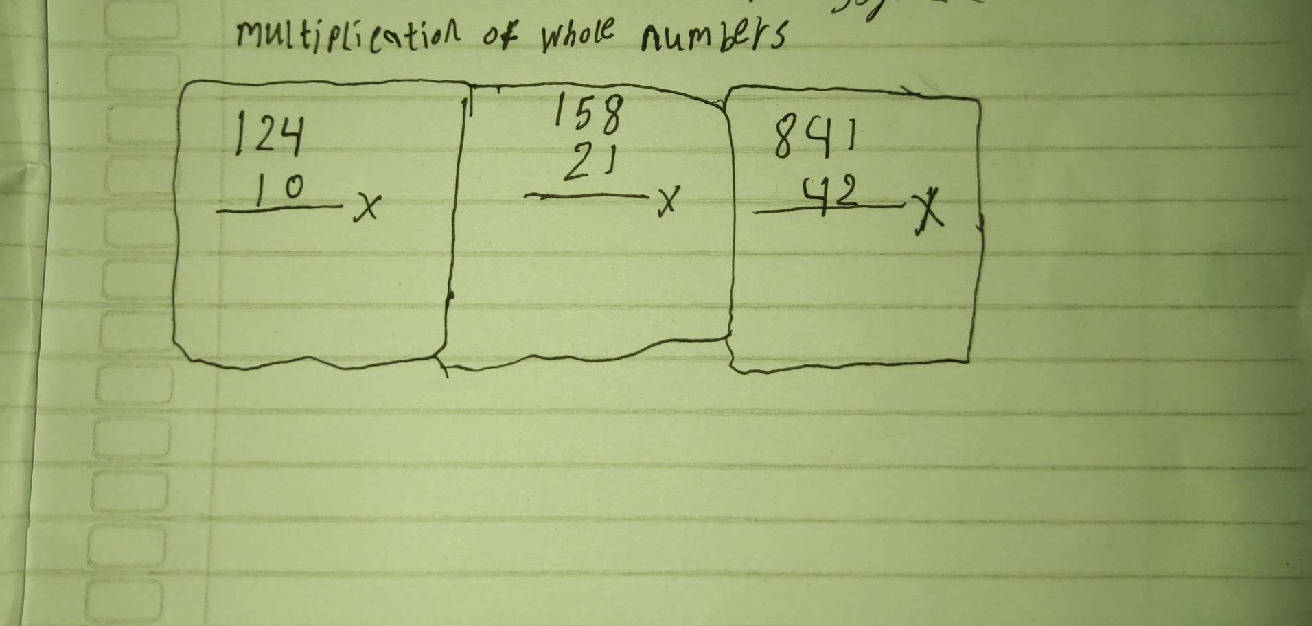 multiplication of whole numbers