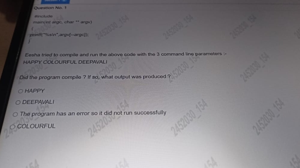 Solved: Question No. 1 #include main(int argc, char ** argv) printf ...