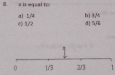 x is equal to:
a) 1/4 b) 3/4
c) 1/2 d) 5/6
1