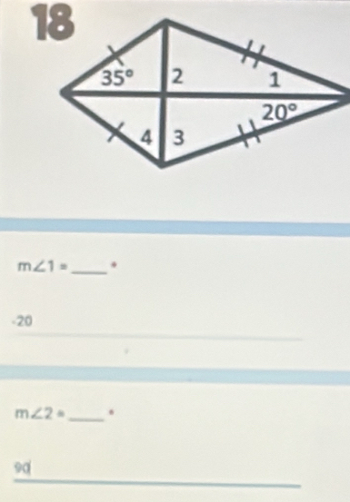 m∠ 1= _ .
-20
m∠ 2= _.
90