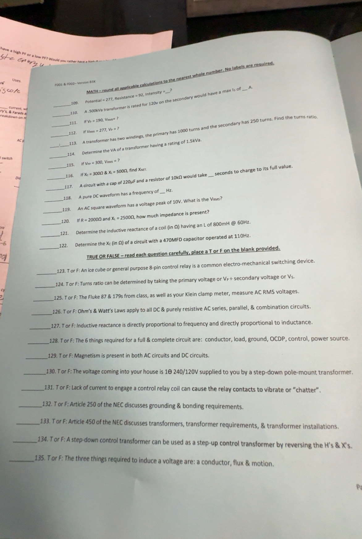 Solved: have a high PF or a low PF? Would you rather have a his MATH ...