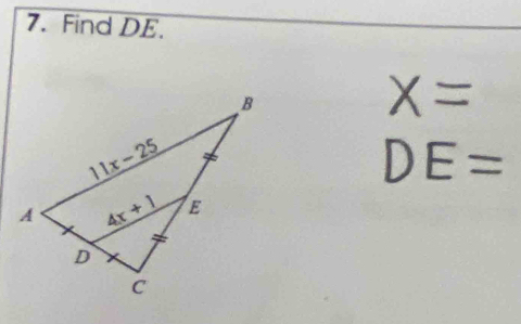 Find DE.
X=
DE=