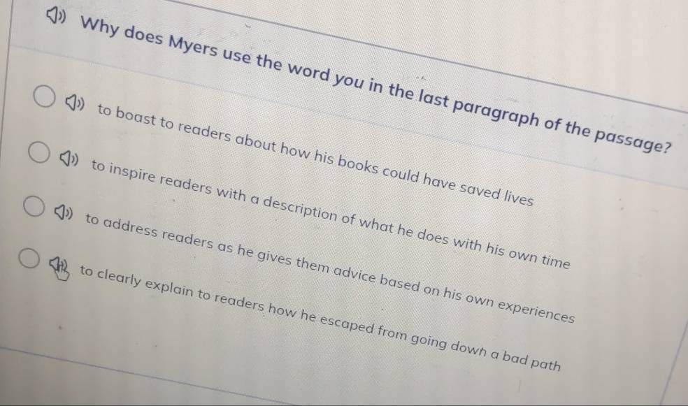 Solved: Why does Myers use the word you in the last paragraph of the ...