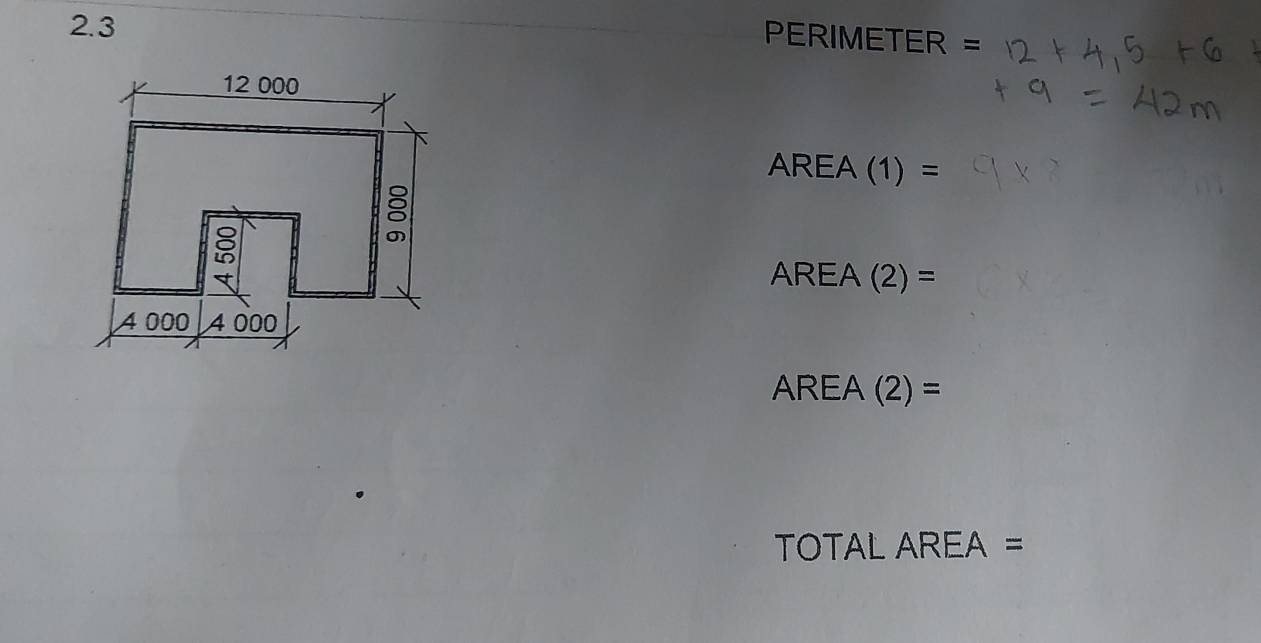 2.3
PERIMETER =
AREA(1)=
AREA(2)=
AREA(2)=
TOTAL AREA =