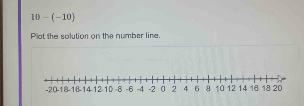 10-(-10)
Plot the solution on the number line.