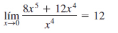 limlimits _xto 0 (8x^5+12x^4)/x^4 =12