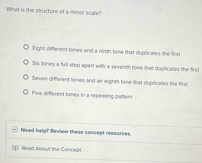 Solved: What is the structure of a minor scale? Eight different tones ...