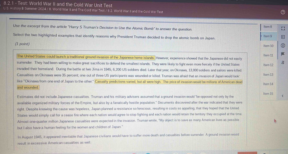 Solved: Test: World War II and the Cold War Unit Test U.S. History B ...