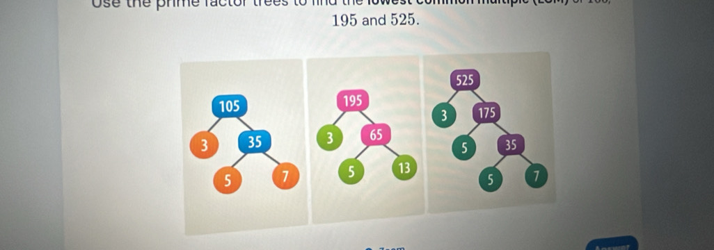 ose the prme factor th
195 and 525.