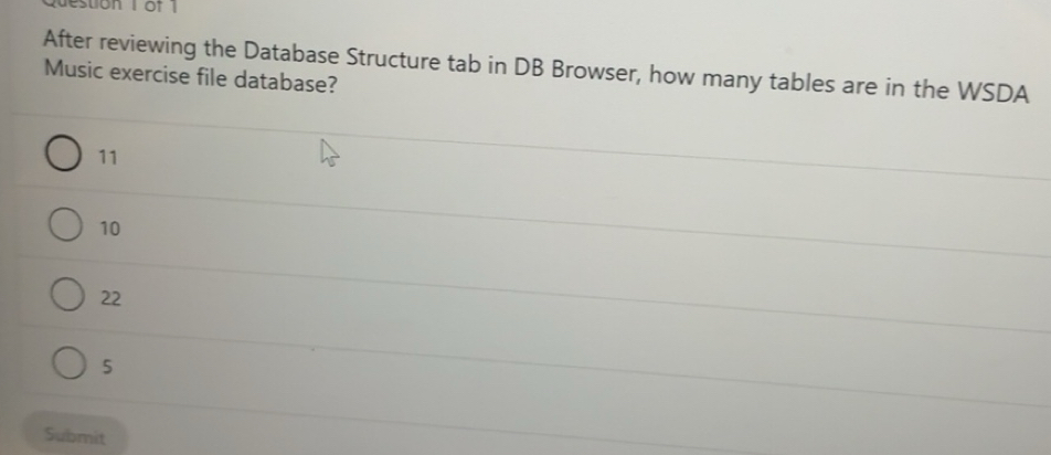 Solved: estion I of 1 After reviewing the Database Structure tab in DB ...