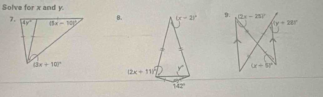 Solve for x and y.
8.
 
7、