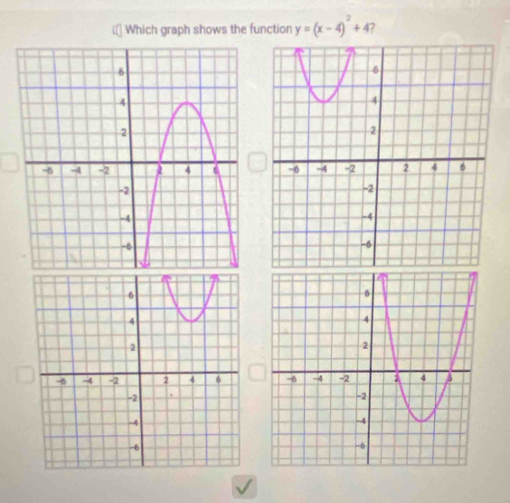 Which graph shows the function y=(x-4)^2+4 7