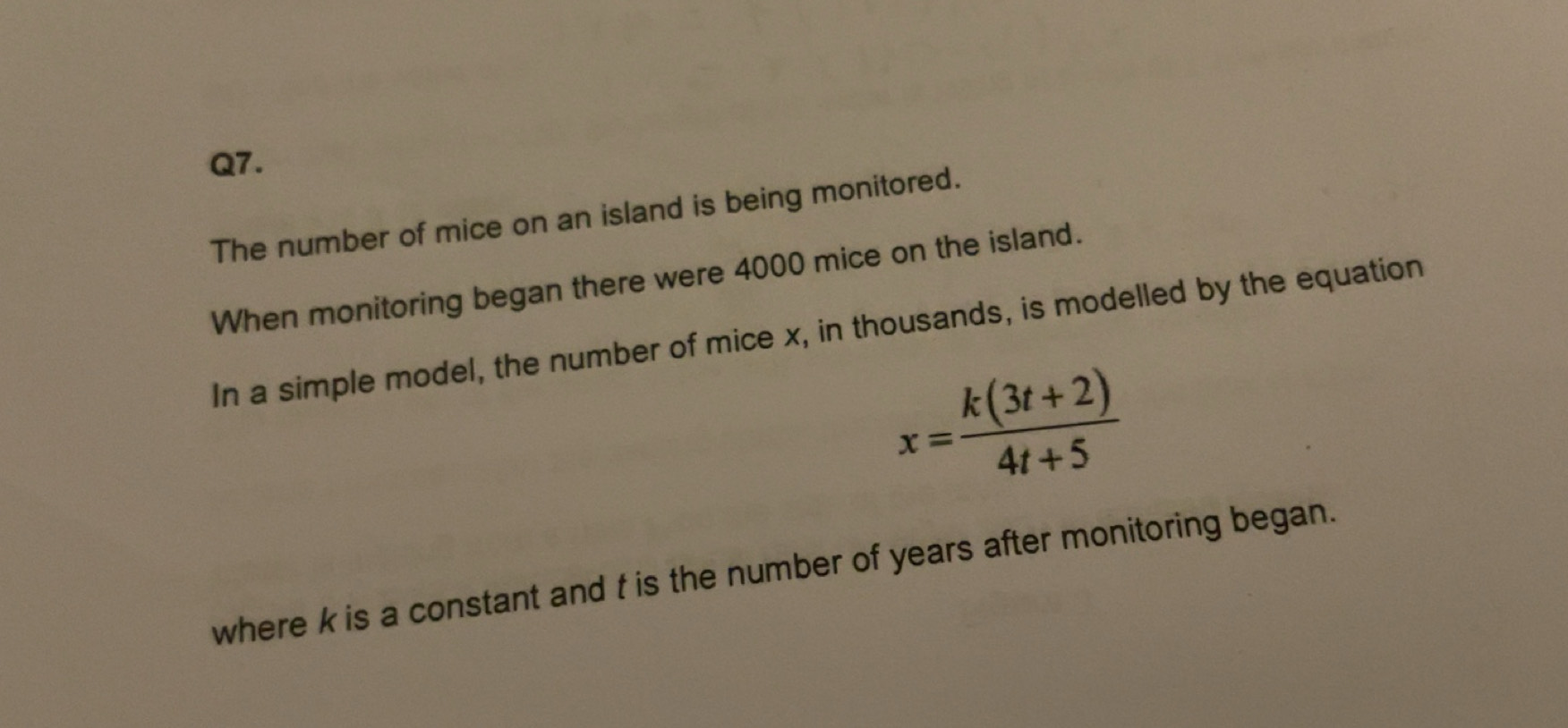Solved: The number of mice on an island is being monitored. When ...
