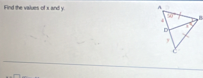 Find the values of x and y.
x-□