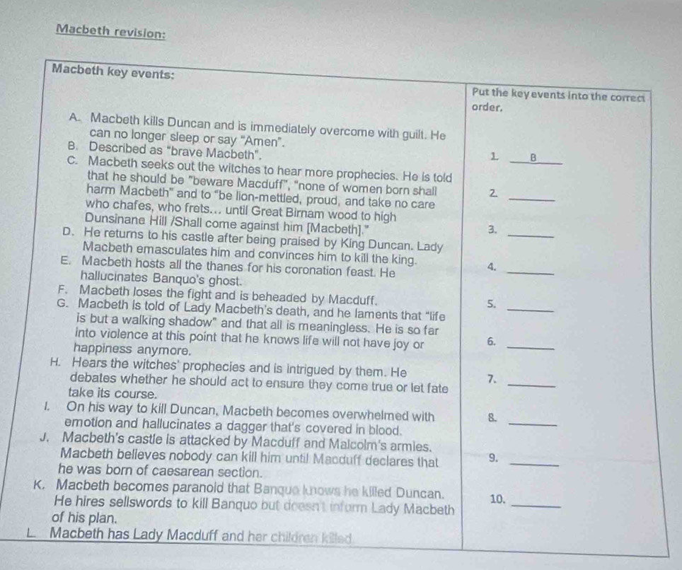 Macbeth revision: