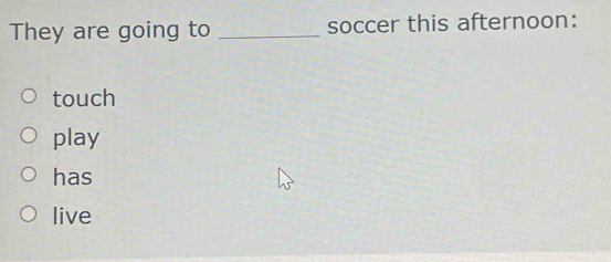 They are going to _soccer this afternoon:
touch
play
has
live