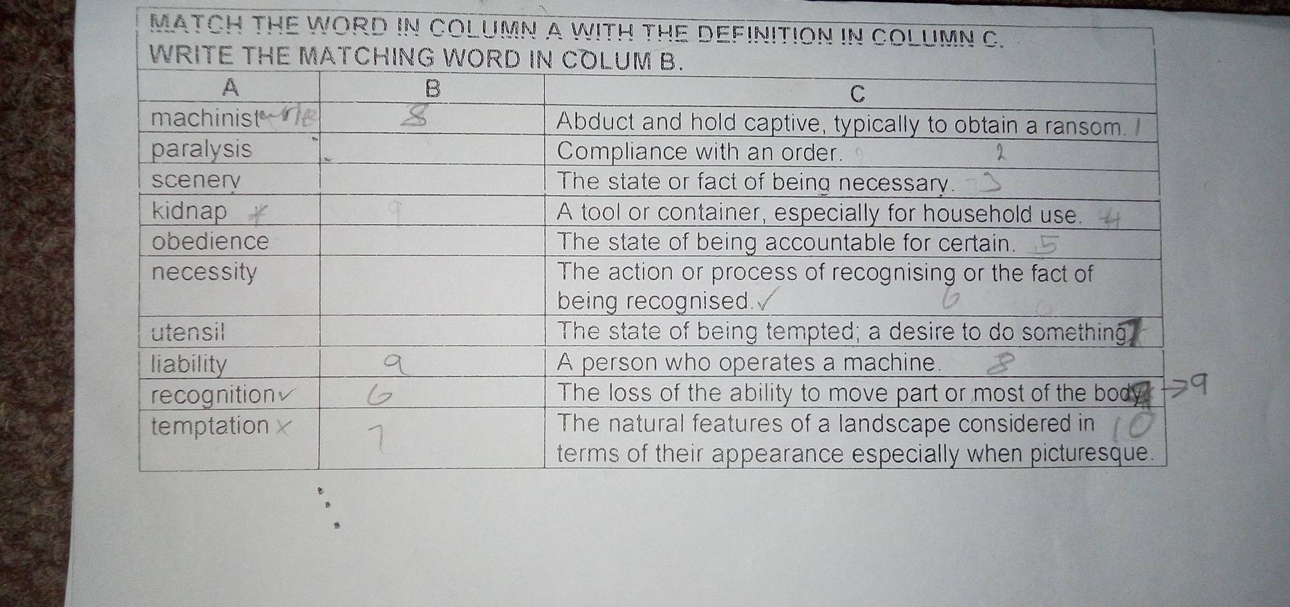 MATCH THE WORD IN COLU