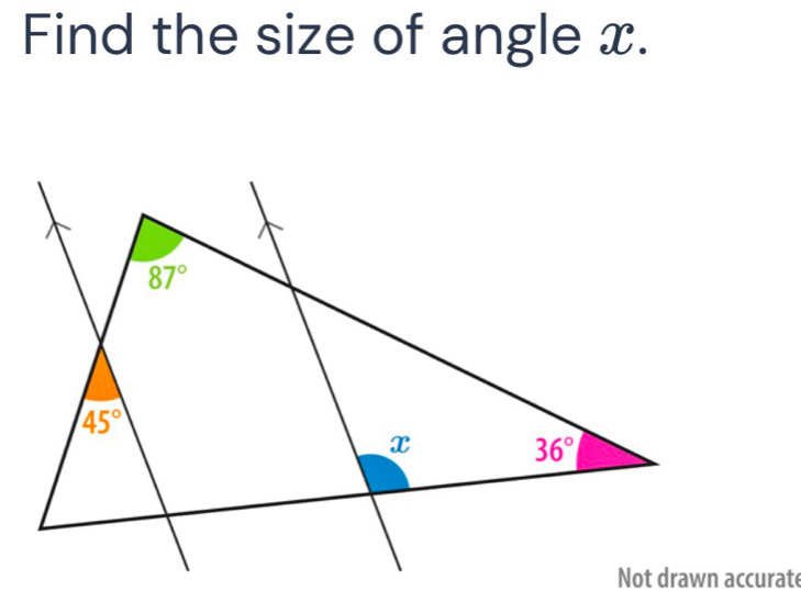 Find the size of angle x.
Not drawn accurate