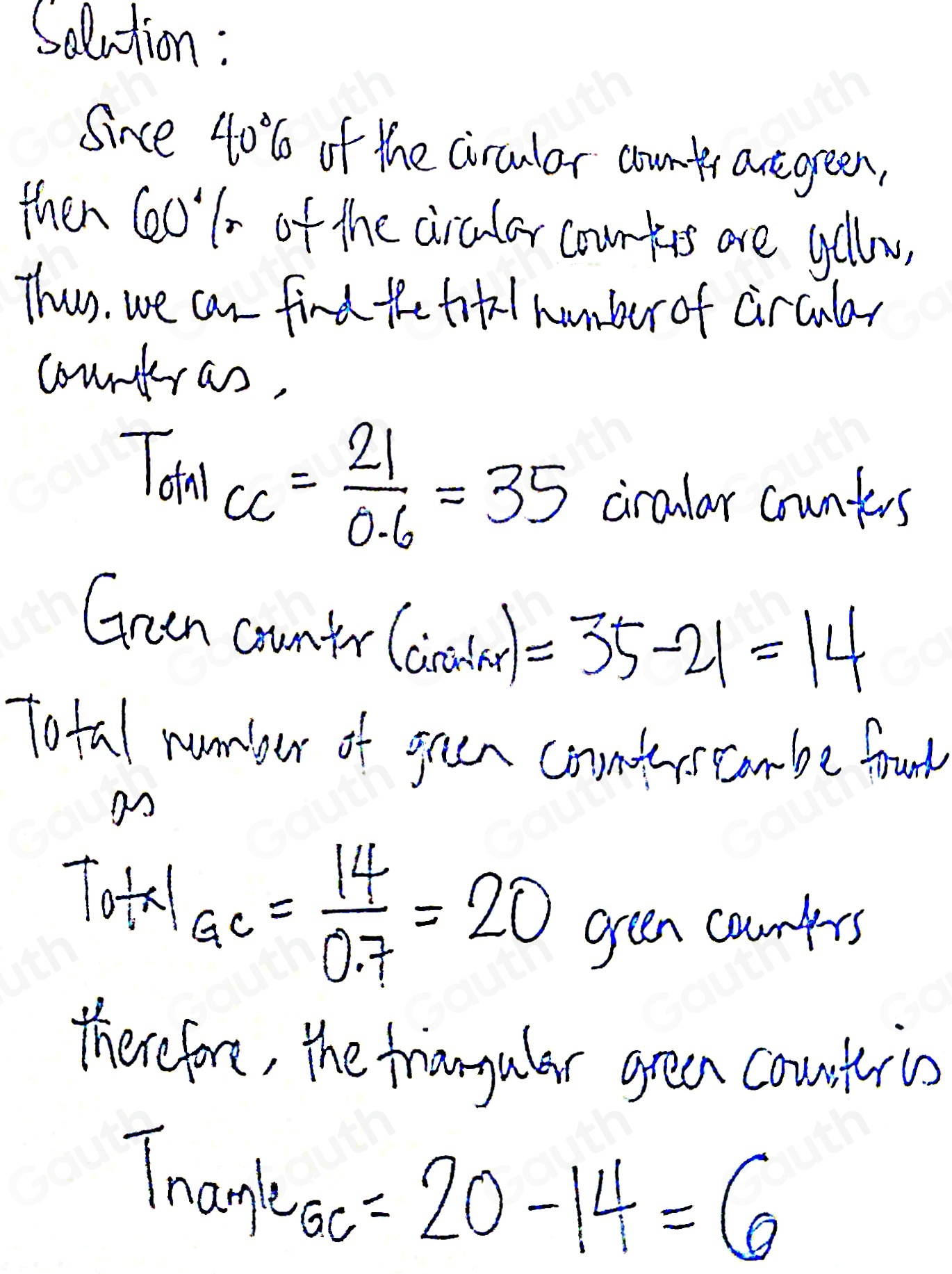 Solved: A bag contains three types of counter: green triangles, green ...