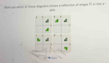 Work out which of these diagrams shows a reflection of shape U in the x-
8:05
foom