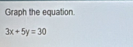 Graph the equation.
3x+5y=30