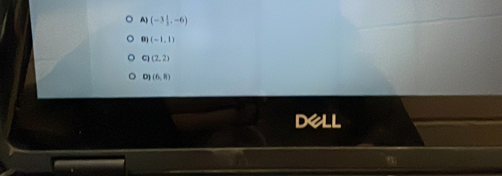 A) (-3 1/3 ,-6)
B) (-1,1)
C) (2,2)
D) (6,8)
dell