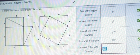 thagorean Theorem Proofs
Follow the steps to recreate his proof.
.
b
N