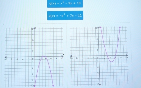 g(x)=x^2-9x+18
k(x)=-x^2+7x-12
-10