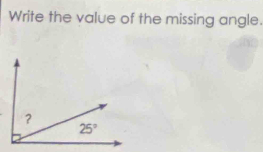 Write the value of the missing angle.