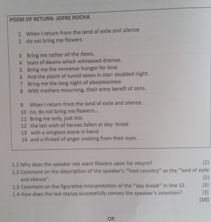 Solved: POEM OF RETURN- JOFRE ROCHA 1 When I return from the land of ...