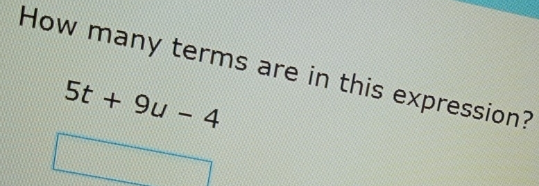 How many terms are in this expression?
5t+9u-4