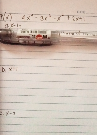 p(x) 4x^4-3x^3-x^2+2x+1 _
a. x-1=
rnk
D. x+1
C. x-2