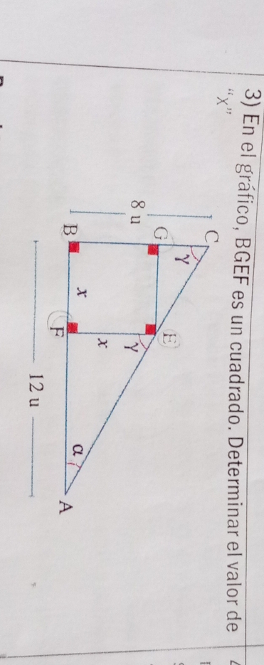 En el gráfico, BGEF es un cuadrado. Determinar el valor de 
“ x ”