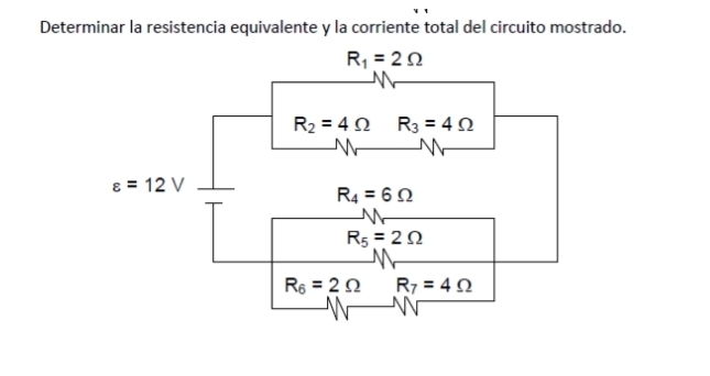 Determinar la resistencia equivalente y la corriente total del circuito mostrado.