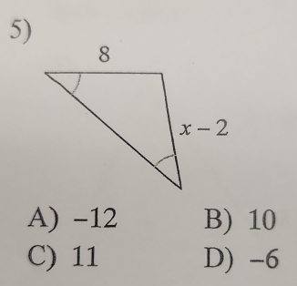 A) -12 B) 10
C) 11 D) -6