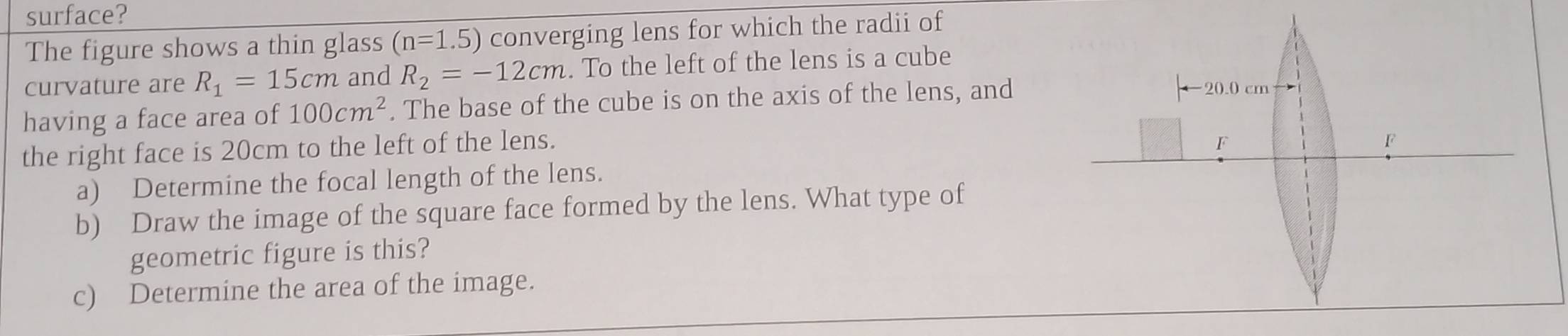 Selesai:surface? The figure shows a thin glass (n=1.5) converging lens ...