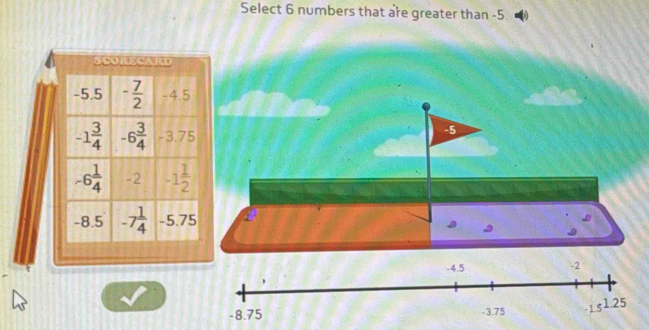 Select 6 numbers that are greater than -5
-5