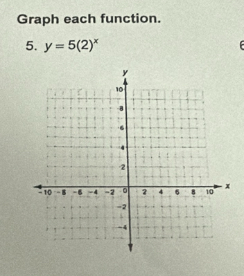 Graph each function. 
5. y=5(2)^x