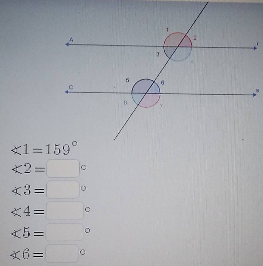 「
∠ 1=159°
∠ 2=□°
∠ 3=□°
∠ 4=□°
∠ 5=□° |
∠ 6=□°