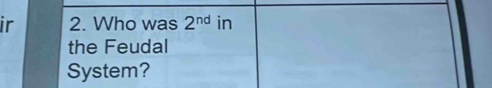 ir 2. Who was 2^(nd) in 
the Feudal 
System?