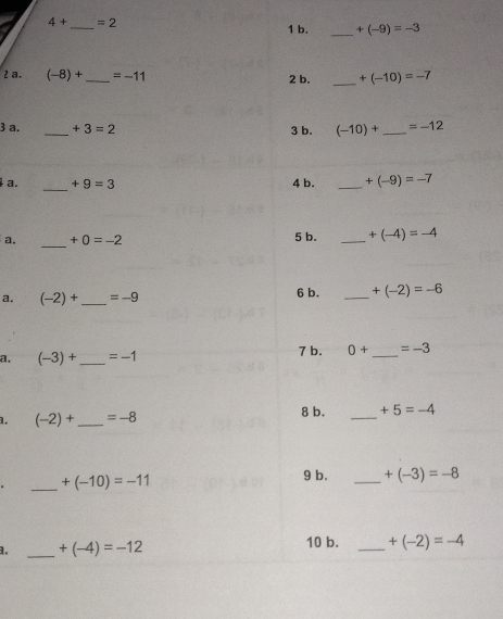 4+ _ =2
1 b. _ +(-9)=-3
2 a.
3 a.
4 a.
a.
a. 
a. 
1. 
.