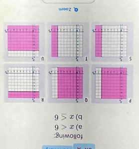 following: 
a) x<6</tex> 
b) x≤ 6
R
5 U
J
-5
4 4; j 4 3 , 
a Zoom
